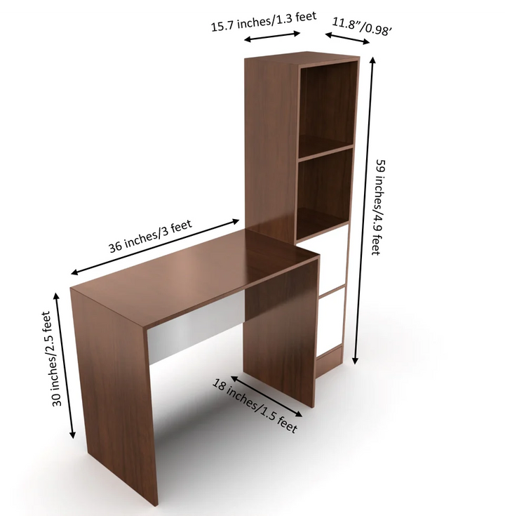 Carter Study Table with Bookshelf (Grande) - Brazilian Walnut and Frosty White