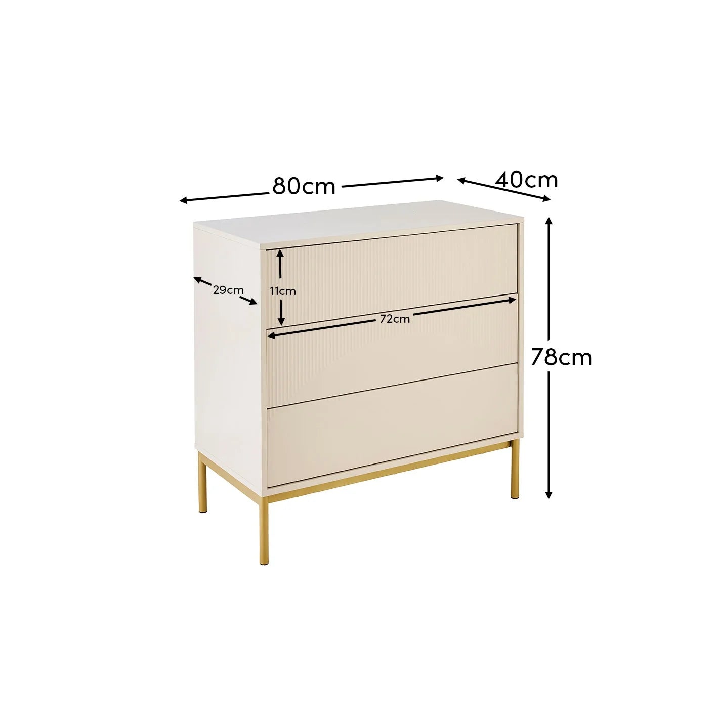80cm 3 Drawer Chest of Drawers - Driftwood