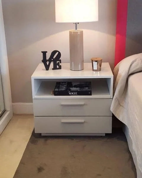 2-Drawer Bedside Table with Open Shelf