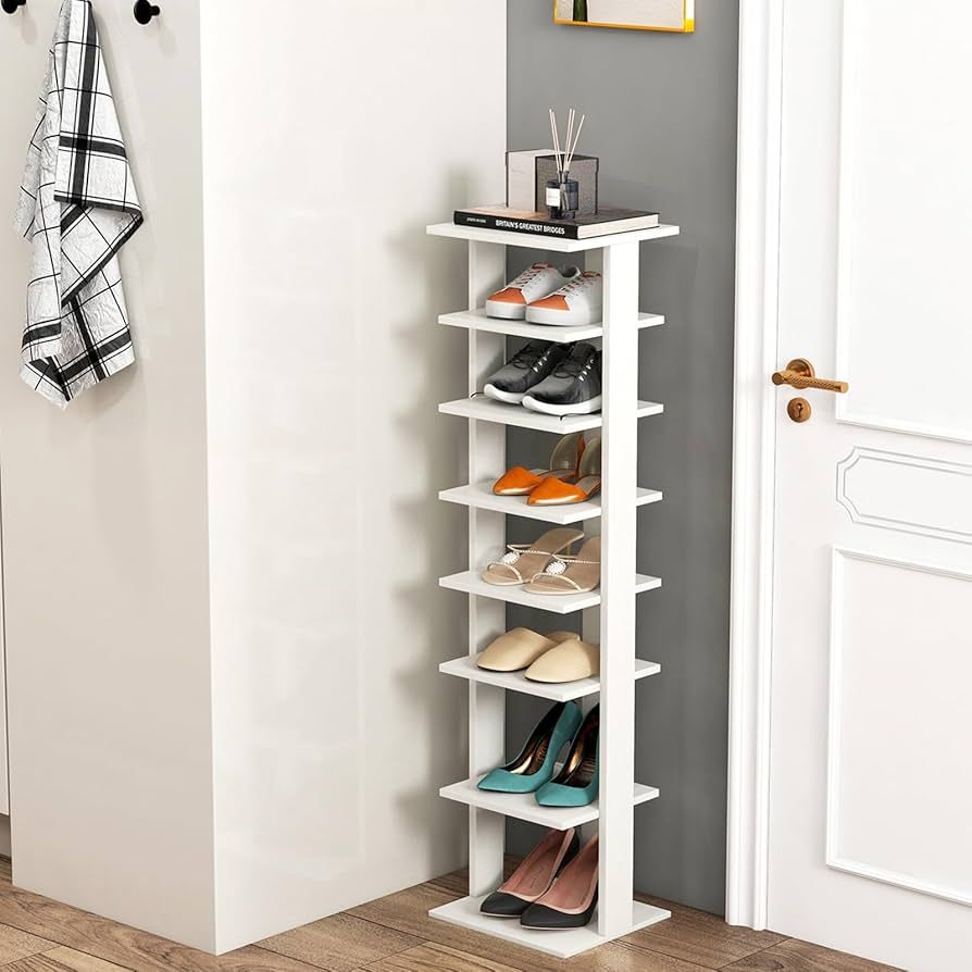 Ultra-Slim White 7-Tier Vertical Shoe Storage Tree