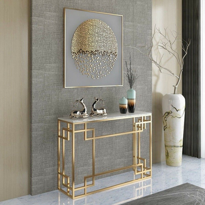 Modern Asian-Inspired Entryway Foyer Table in Polished Brass