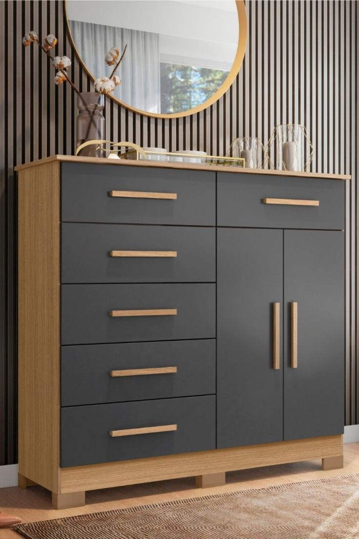Modern Charcoal Black 7-Drawer Tallboy Chest of Drawers