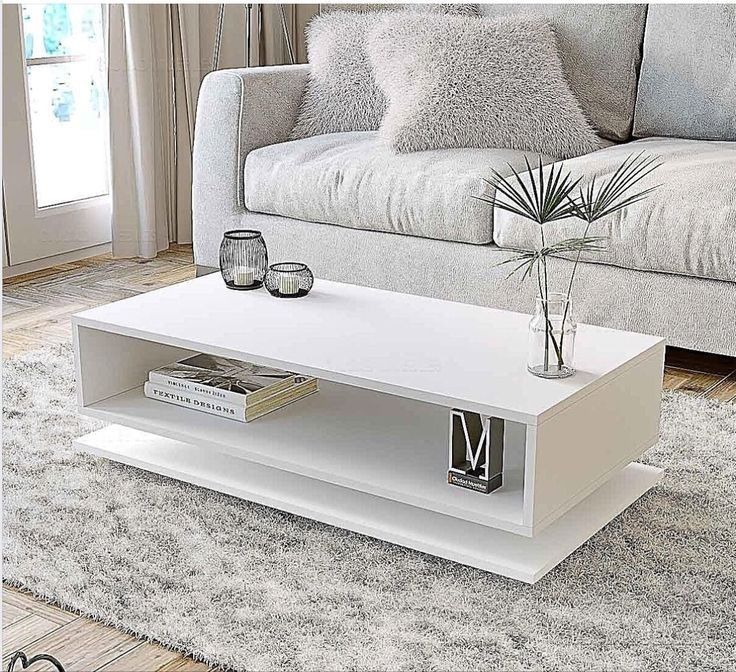 Minimalist Double-Layer White Coffee Table for Lounge