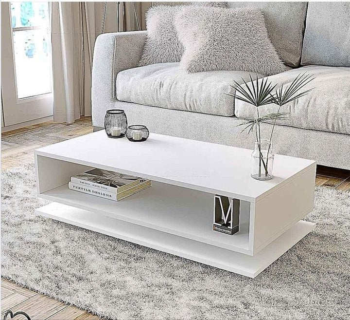 Minimalist Double-Layer White Coffee Table for Lounge