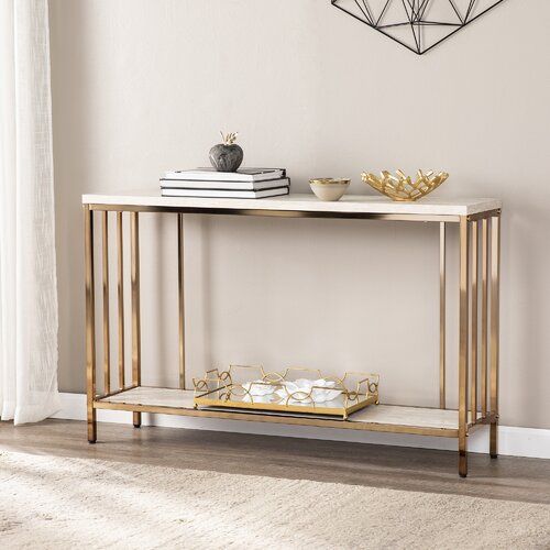 2-Tier Rectangular Foyer Accent Table in Metallic Finish