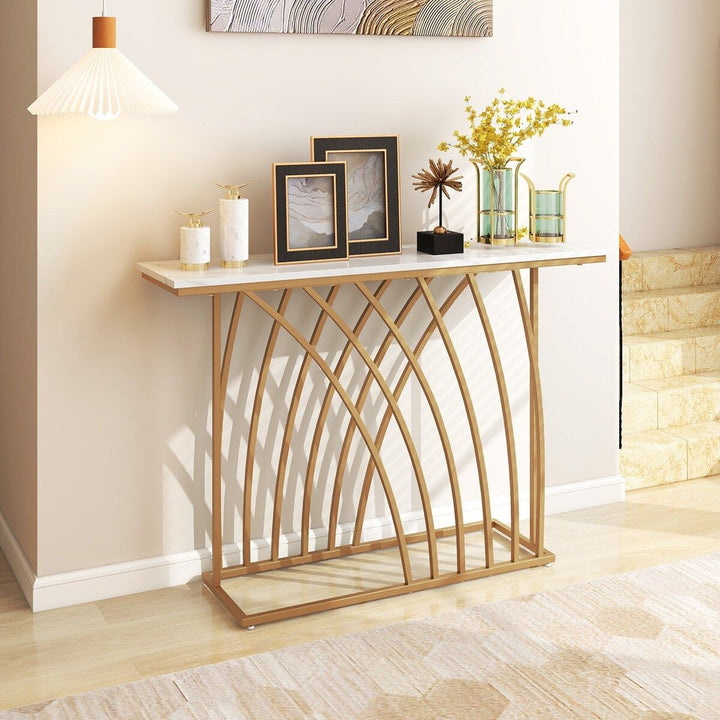 Modern Luxury Entryway Foyer Table with Arched Metal Ribs
