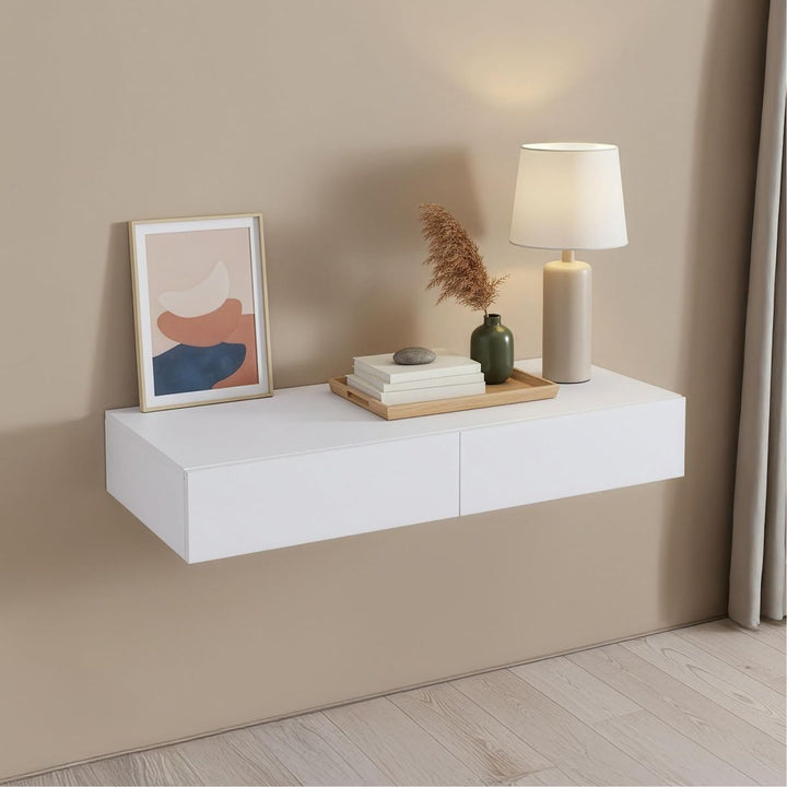 Ultra-Clean Floating White Console Shelf with Push-to-Open Drawers