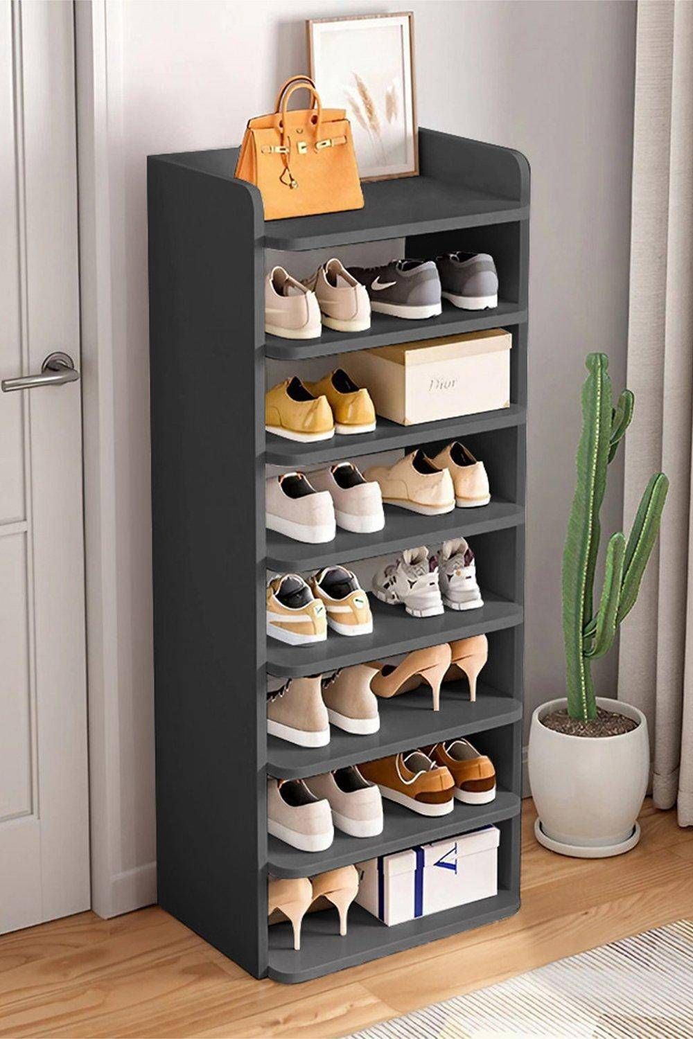 High-Density 8-Shelf Dark Gray Entryway Storage Column
