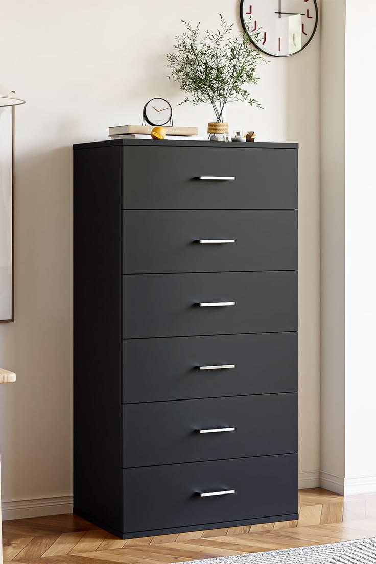Matte Black 6-Drawer Tallboy Chest of Drawers