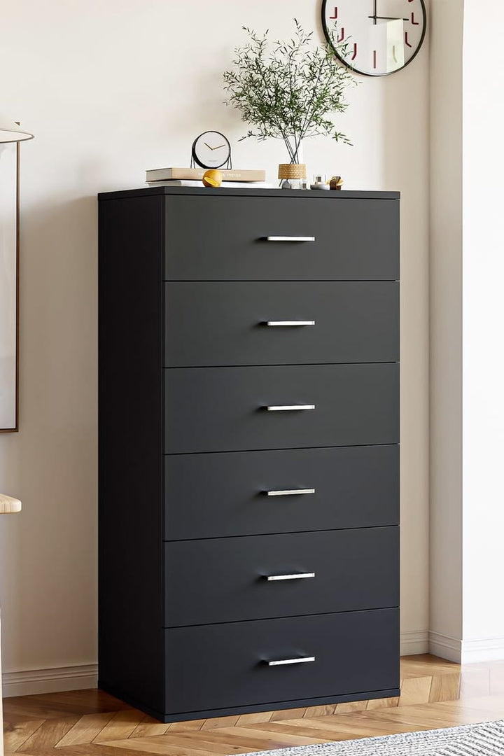 Matte Black 6-Drawer Tallboy Chest of Drawers