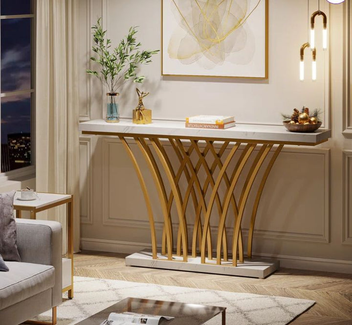 Sculptural White & Gold Hall Console for Foyer