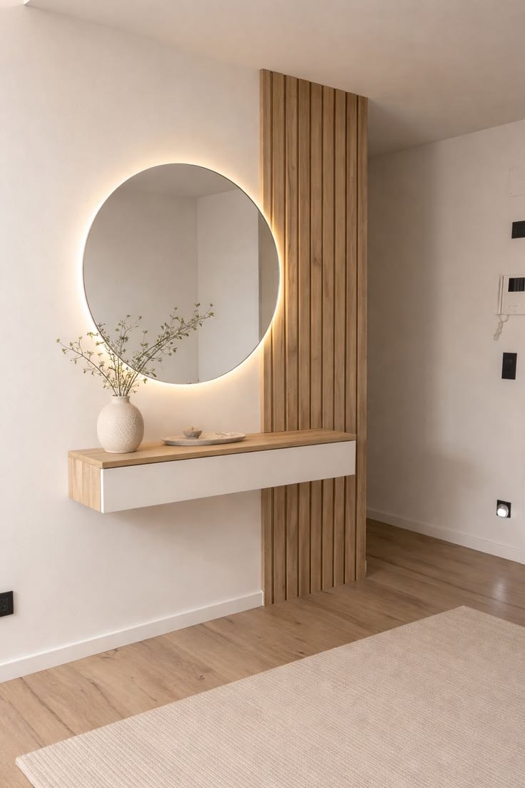 Two-Tone Oak & Matte White Floating Vanity Console