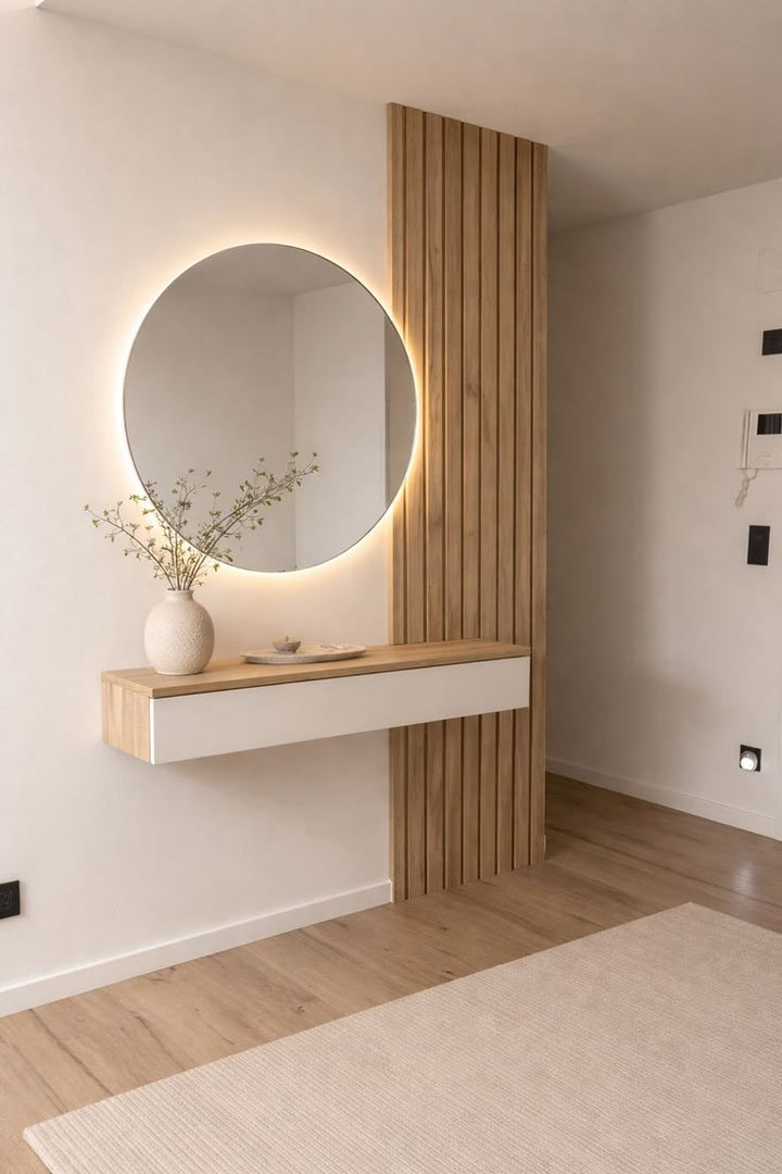 Two-Tone Oak & Matte White Floating Vanity Console
