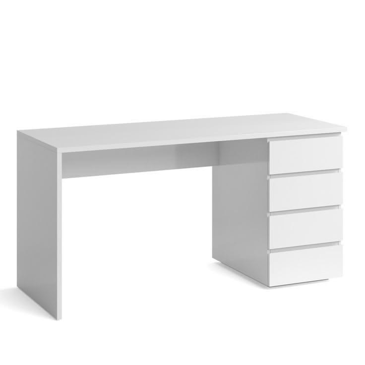 Modern white study desk with four side drawers