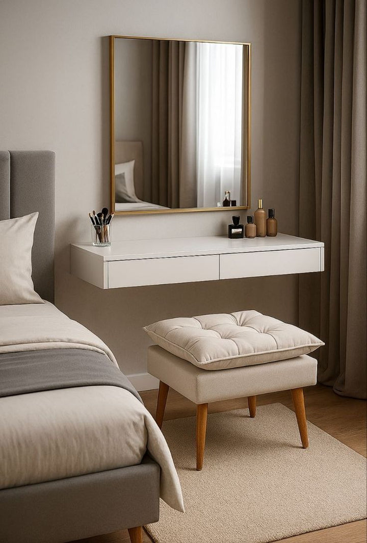 Seamless Handleless Twin-Drawer Floating Makeup Vanity