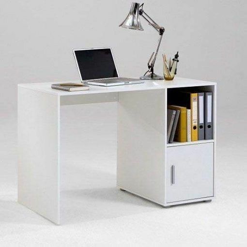 Modern White Desk with Built-In Bookshelf & Storage
