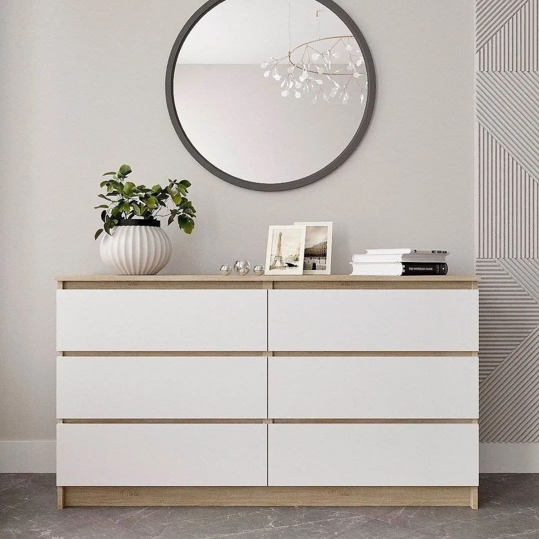 Handleless Two-Tone White & Oak Chest of Drawers