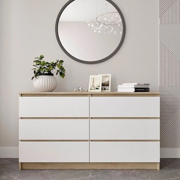 Handleless Two-Tone White & Oak Chest of Drawers