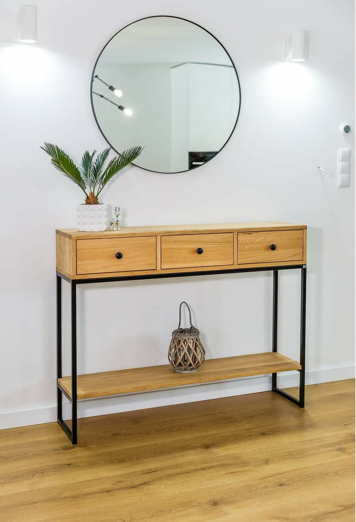 Industrial Light Wood Hallway Table with Black Metal Frame