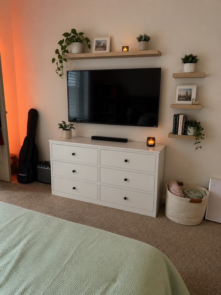 White 6-Drawer Credenza with Black Button Knobs
