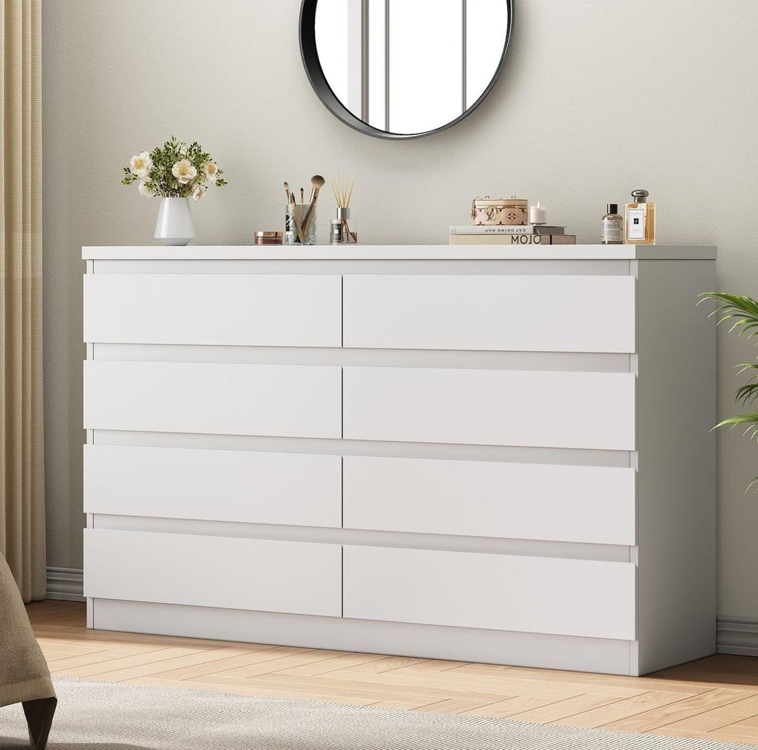 Sleek Monochromatic 8-Drawer Bedroom Vanity Chest