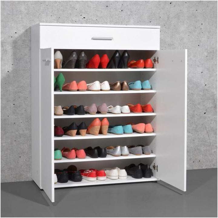 Pure White 2-Door Shoe Cabinet with Top Accessory Drawer