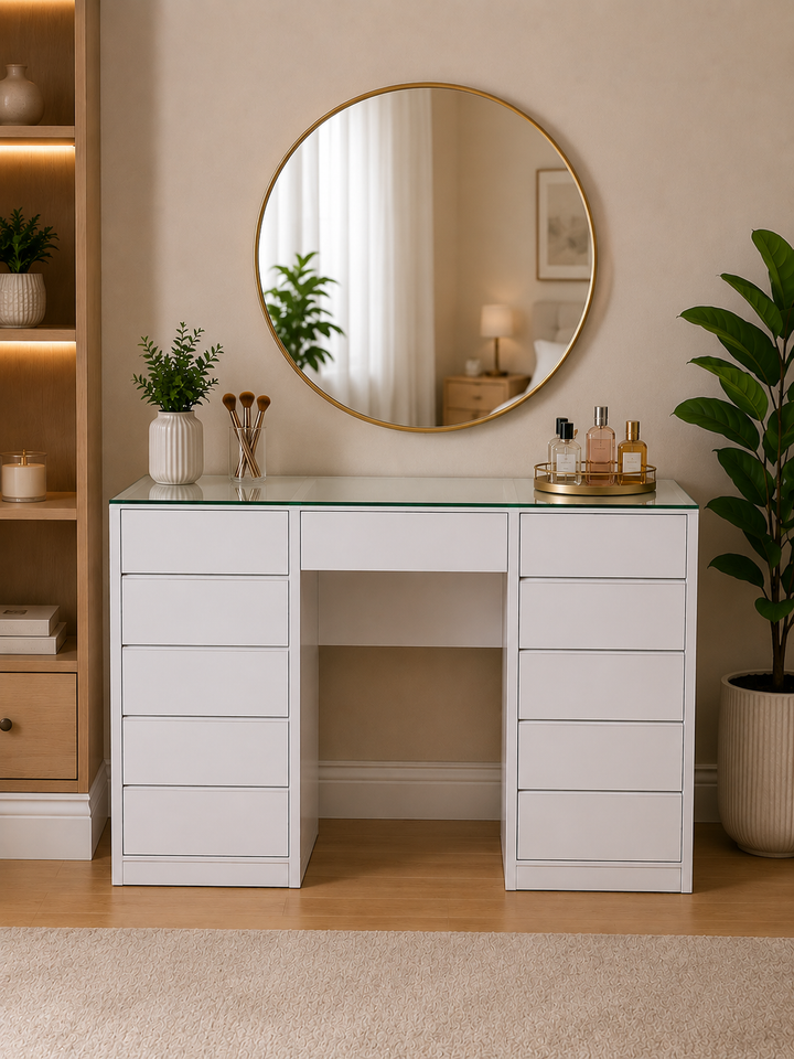 Modern White Dressing Table with Drawers – Stylish Makeup Vanity Desk