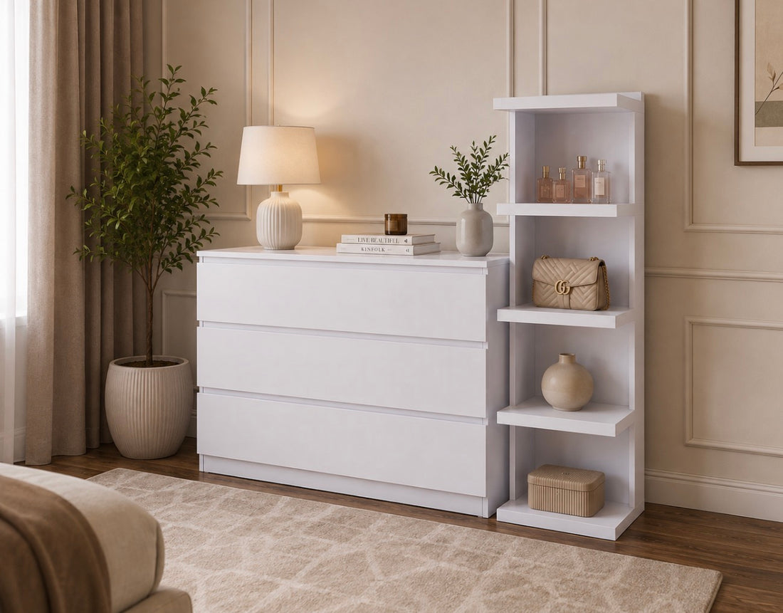 3 drawer Chester and side shelf