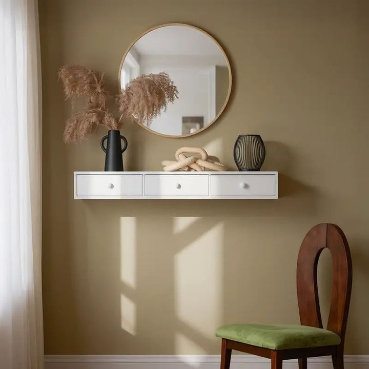 Wall-Mounted Dressing Table with Triple Drawer Storage