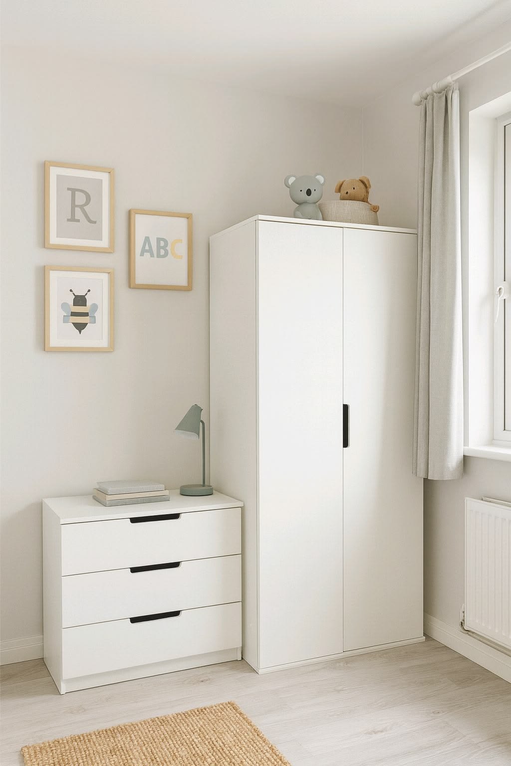 White Wardrobe & 3-Drawer Chest Set – Modern Bedroom Storage Furniture