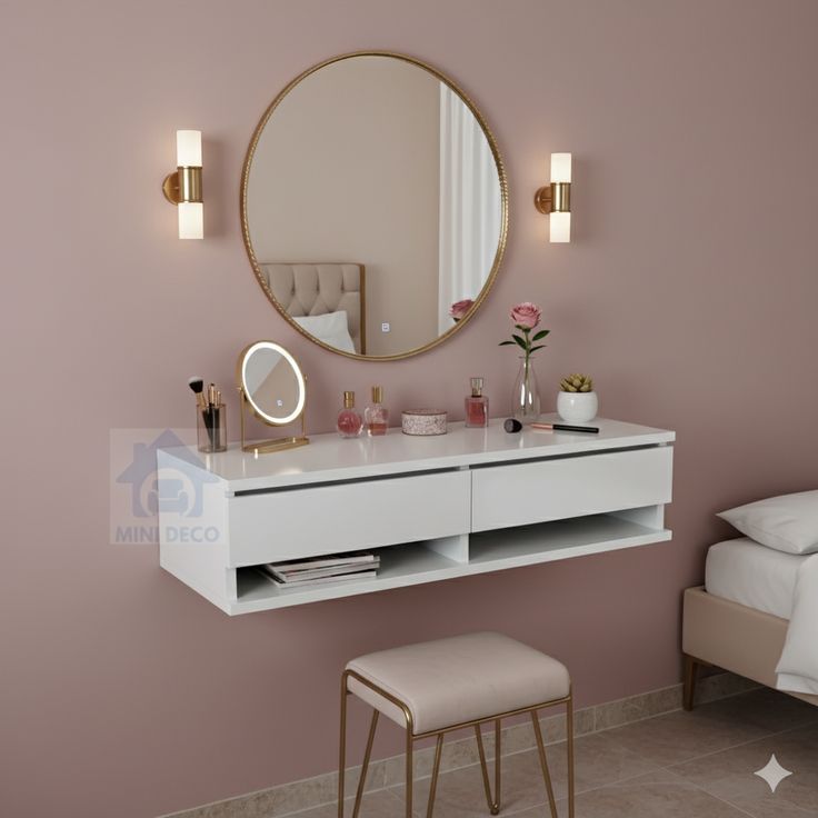 Wall-Mounted Dressing Table with Bottom Cubby Storage