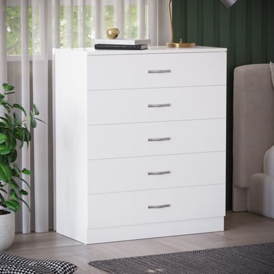 White 5-Drawer Highboy Chest of Drawers