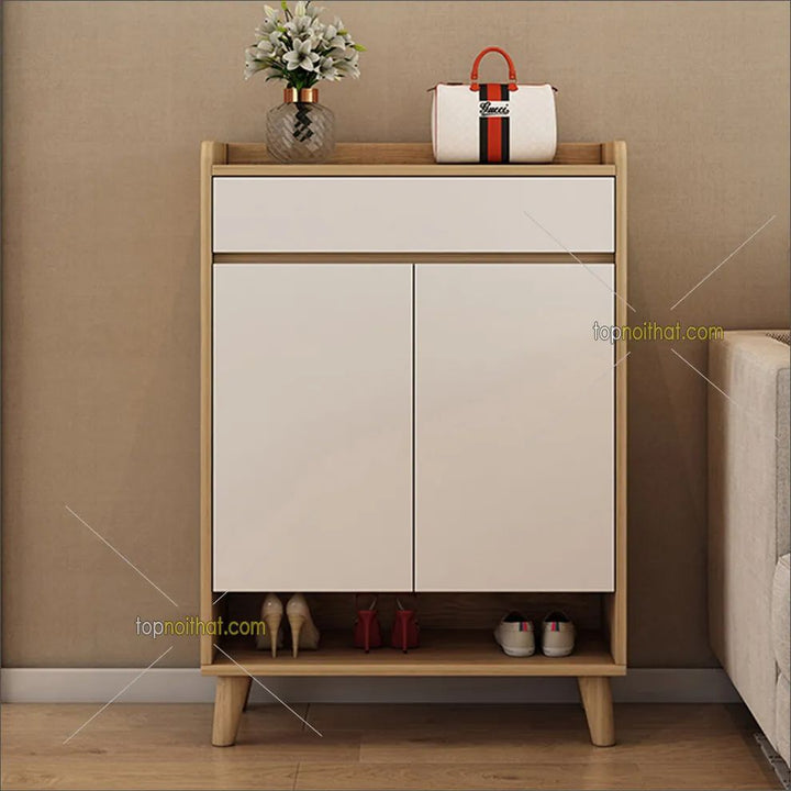 Modern Light Wood Foyer Shoe Cabinet with Lower Slipper Cubby