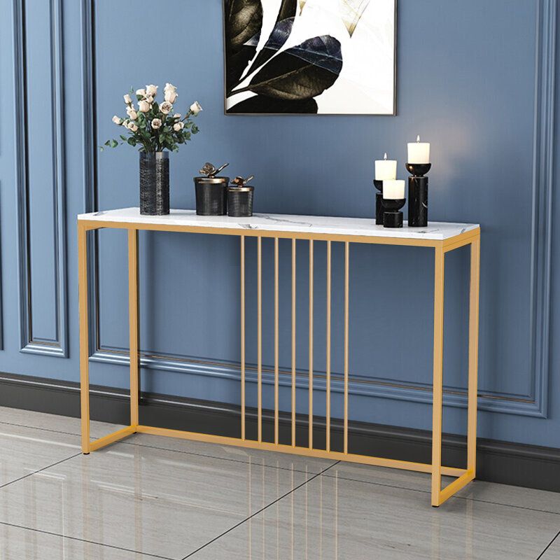 Modern Gold Entryway Table with Off-Center Grill