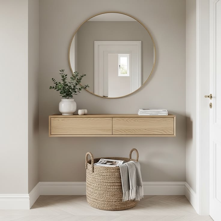 Japandi Light Oak Wall-Mounted Dressing Console Table