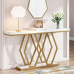 Modern Geometric Hexagon Entryway Table in Gold