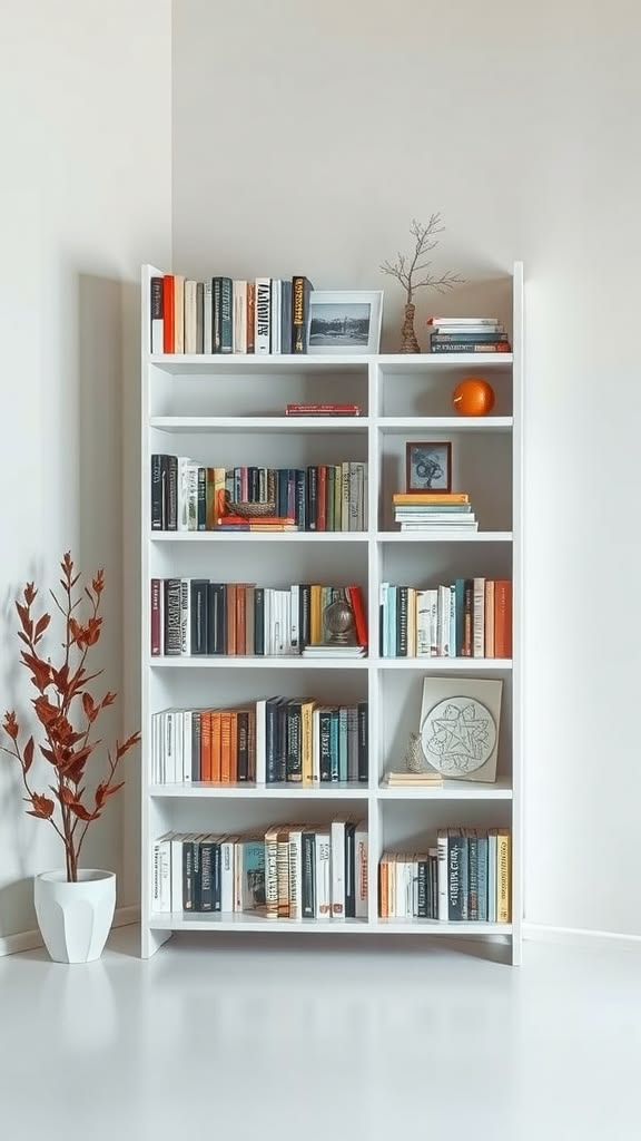 Modern White Bookshelf with Open Shelves