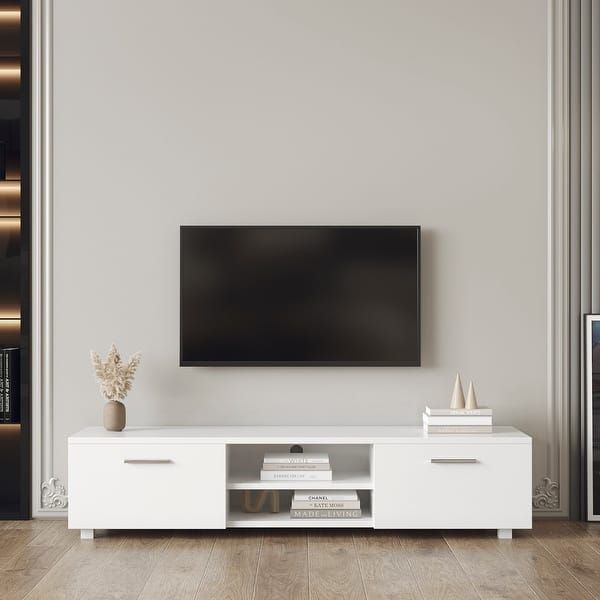 Modern Media Console with Open AV Shelf & Cable Hole