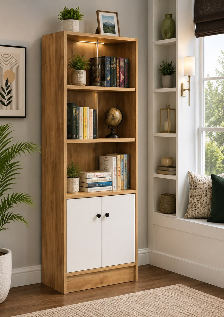 Modern Wooden Bookshelf with Storage Cabinet