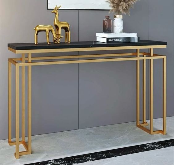 Contemporary Gold Metal Frame Hallway Console Table