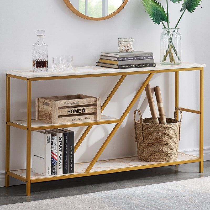 Multi-Tier Marble-Look Hallway Table for Storage & Display