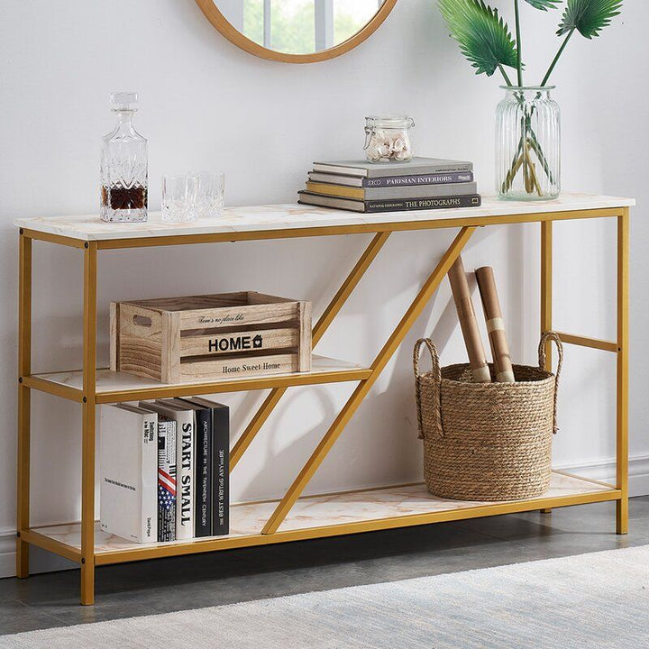 Multi-Tier Marble-Look Hallway Table for Storage & Display