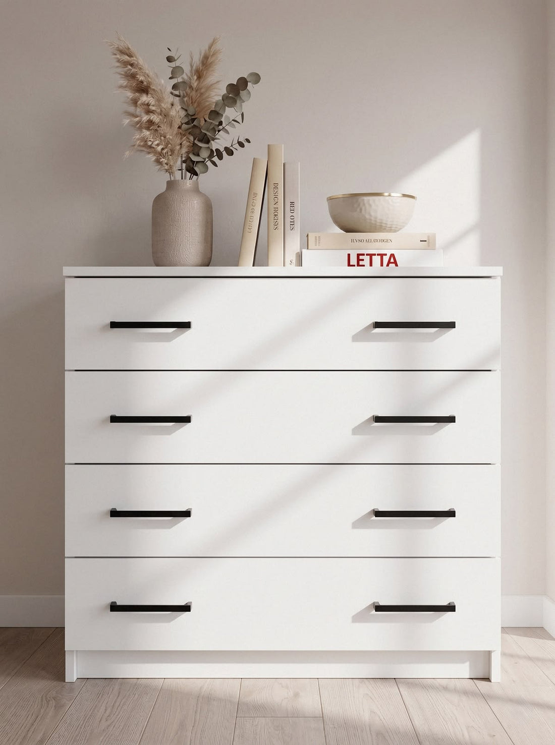 Matte White 4-Drawer Broad Chest of Drawers