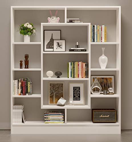Modern White Bookshelf with Geometric Open Shelves