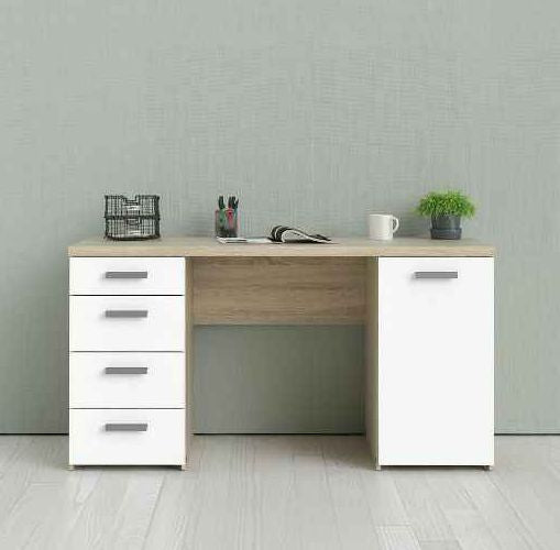 Dual-Tone Oak and White Executive Study Desk