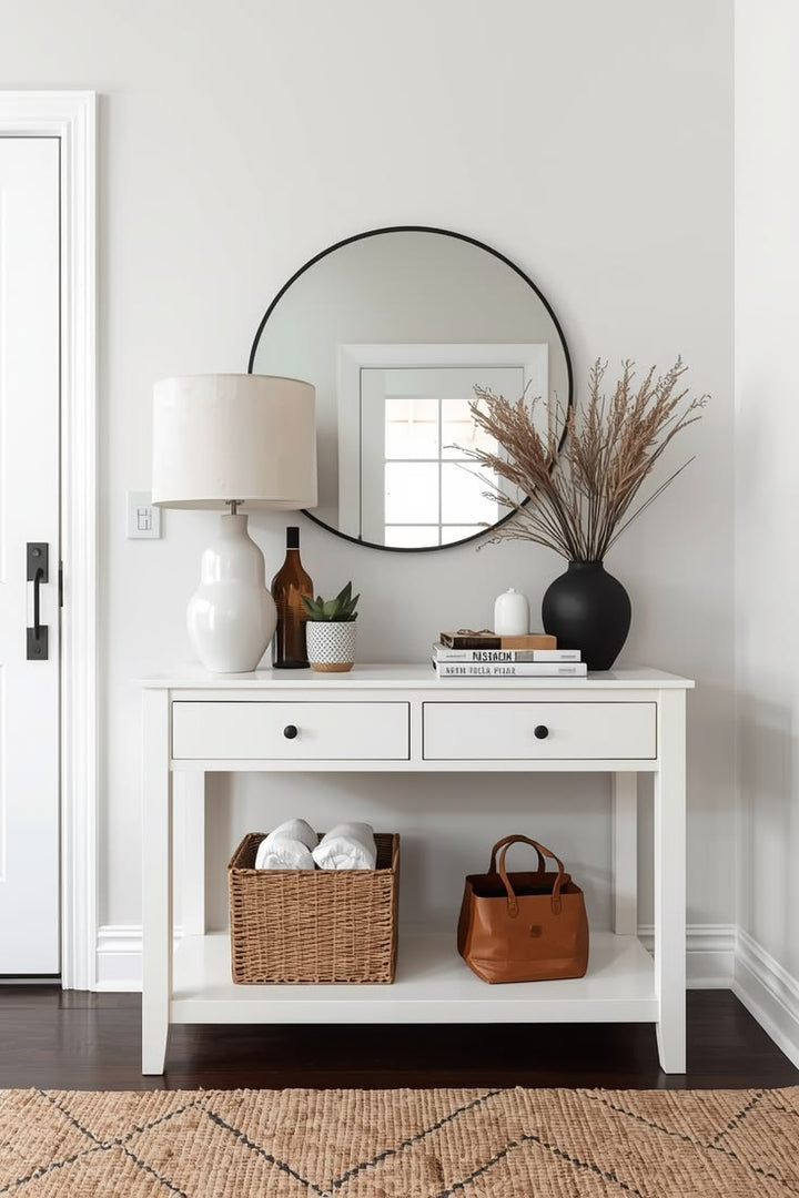 Versatile Bright White Wall-Way Dressing Console with Storage Shelf