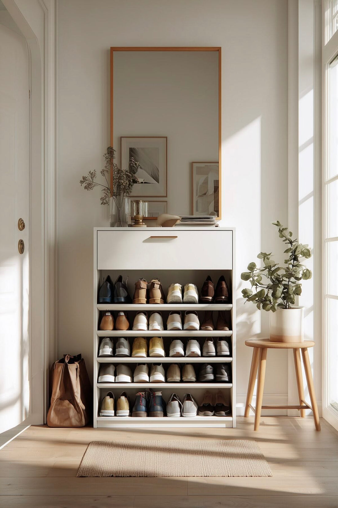 Modern Hallway Shoe Storage Dresser with Open Shelving