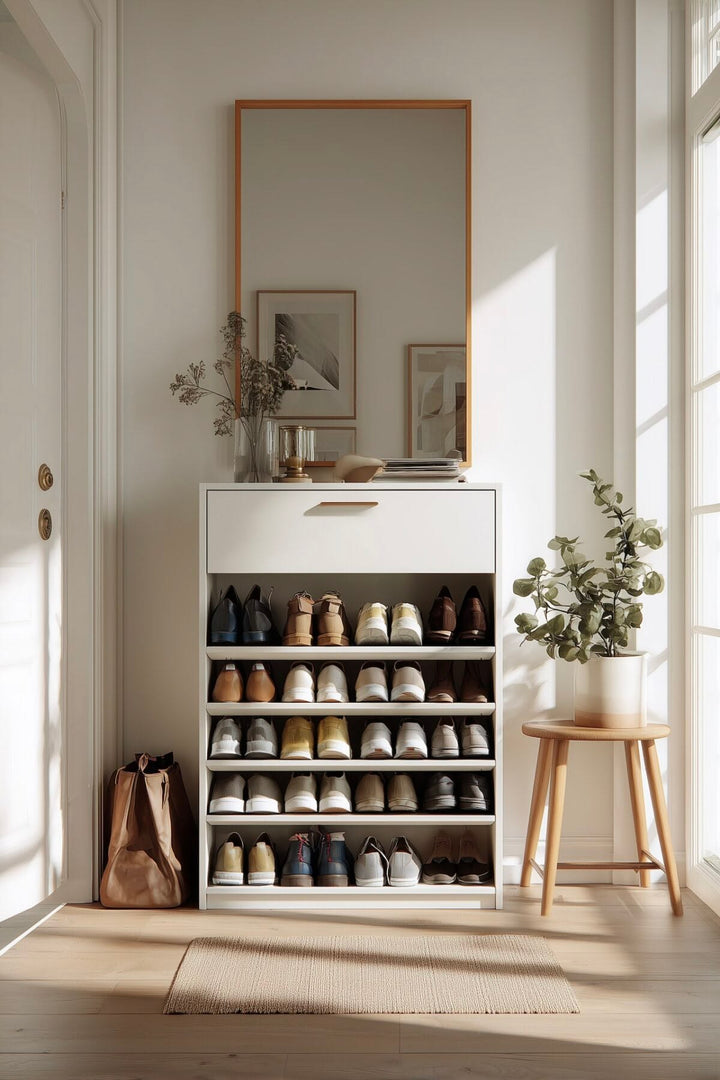 Modern Hallway Shoe Storage Dresser with Open Shelving