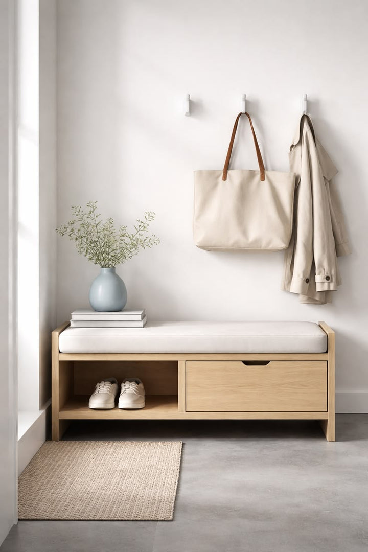 Minimalist Padded Shoe Storage Seat for Hallways