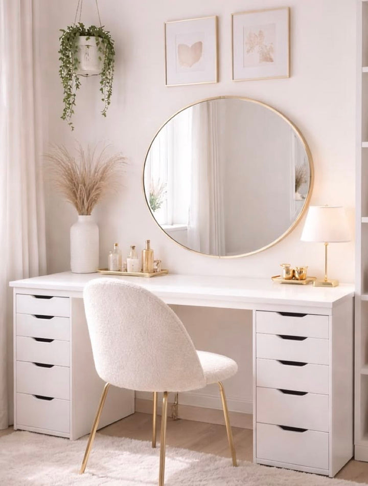 Hollywood Luxe White Makeup Vanity Table with 10 Drawers